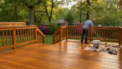 Professional deck staining application in Greensboro NC enhancing wood color and weather protection