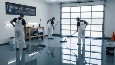 Professional epoxy floor coating in Greensboro NC garage by local painting contractors