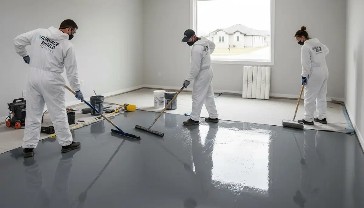 Epoxy floor coating in Greensboro NC garage by professional painting contractors for durable finish