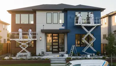 Professional exterior house painters working on a Greensboro NC home with durable weatherproof paint