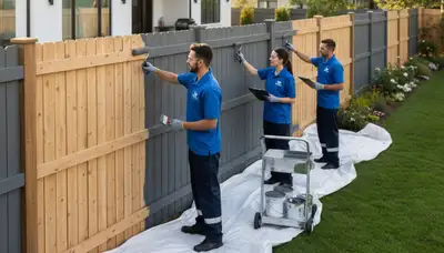 Professional fence painters in Greensboro NC applying durable exterior paint for long-lasting protection