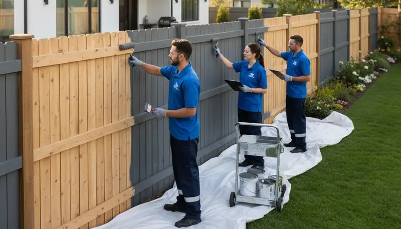 Professional fence painters in Greensboro NC applying durable exterior paint for long-lasting protection