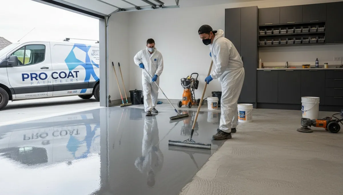Durable epoxy garage floor coating by house painters in Greensboro, NC