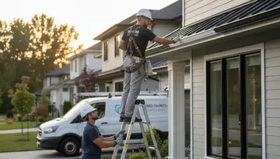 Professional gutter painting on a Greensboro NC home by expert house painters