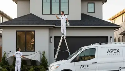 Professional gutter painting on a Greensboro NC home exterior by expert house painters