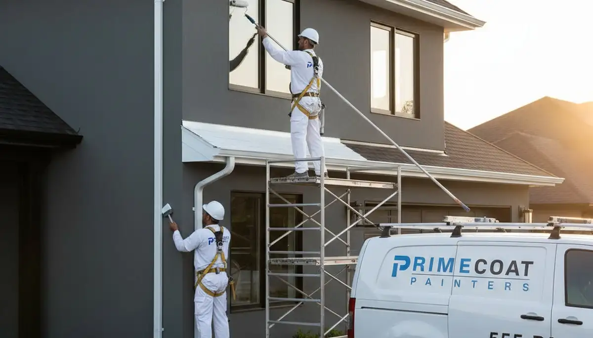Professional gutter painting on a Greensboro NC home by expert house painters
