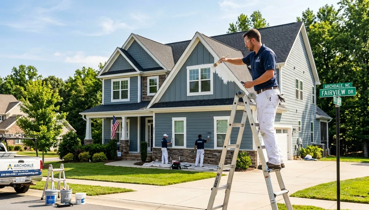 Professional house painters working on exterior home in Greensboro NC