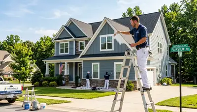 Professional house painters working on exterior home in Greensboro NC