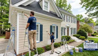 Professional house painters working on exterior home repaint in Greensboro, NC