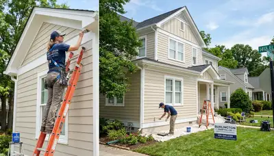 Professional house painters working on exterior home in Greensboro NC