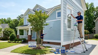 Professional house painters working on exterior home in Greensboro NC
