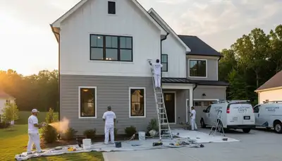 Professional house painters working on exterior home in Greensboro, NC