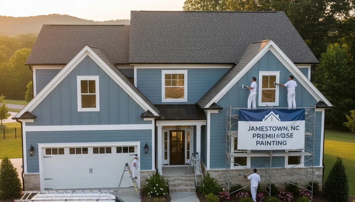 Professional house painters working on exterior home in Greensboro NC