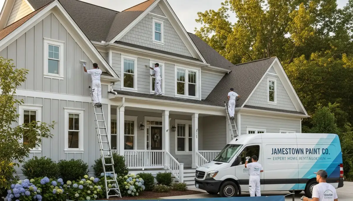 Professional house painters working on residential exterior in Greensboro NC