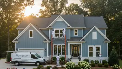 Professional house painters working on home exterior in Greensboro, NC