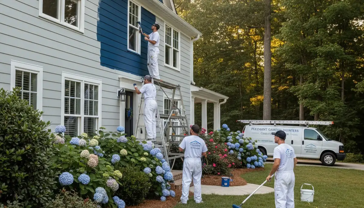 Professional house painters working on residential exterior in Greensboro NC