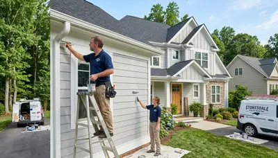 Professional house painters working on exterior home repaint in Greensboro NC