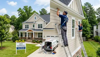 Professional house painters working on exterior home painting in Greensboro NC