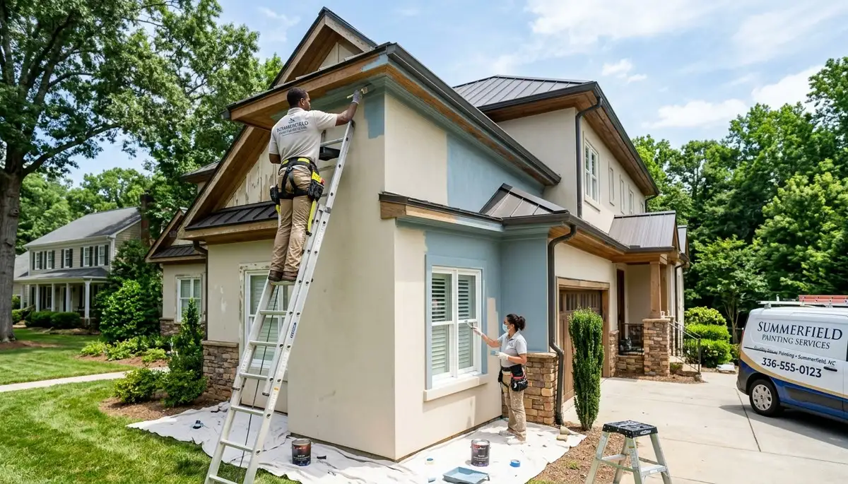 Professional house painters working on exterior home in Greensboro NC