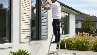 Professional shutter painting on home exterior in Greensboro, NC by expert house painters