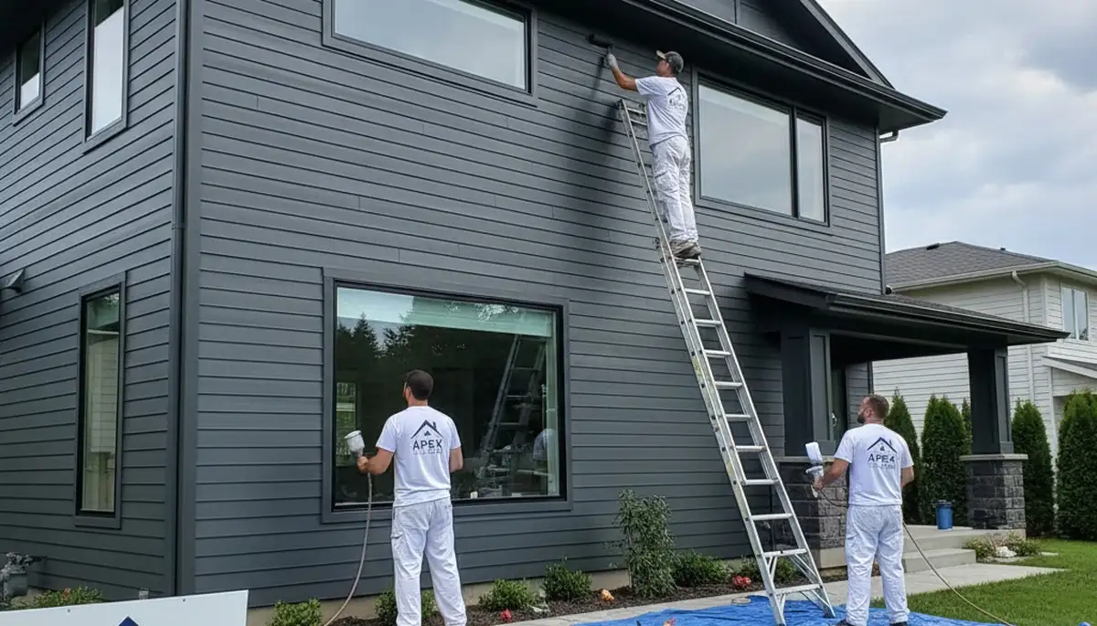 Professional siding painting on Greensboro NC home exterior by expert house painters