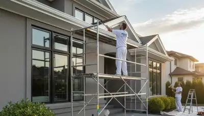 Professional trim and fascia painting on Greensboro NC home exterior by expert house painters