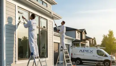 Professional trim and fascia painting on a Greensboro NC home by expert house painters