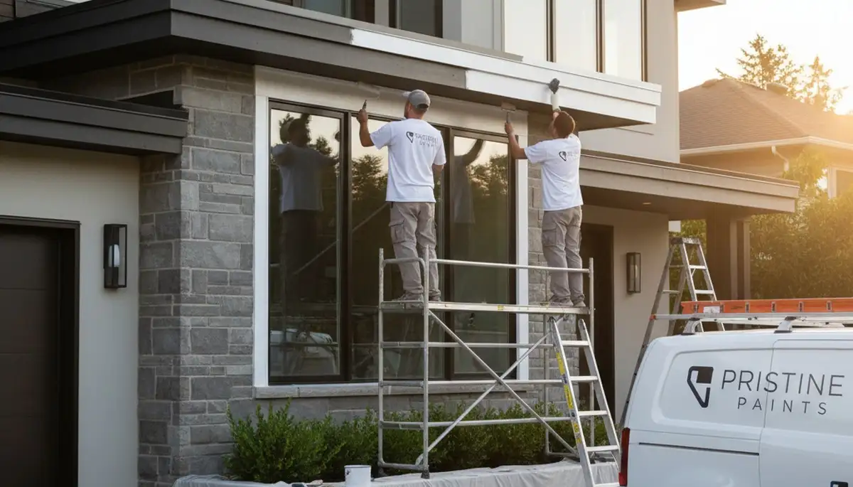 Professional trim and fascia painting on Greensboro NC home exterior by expert house painters