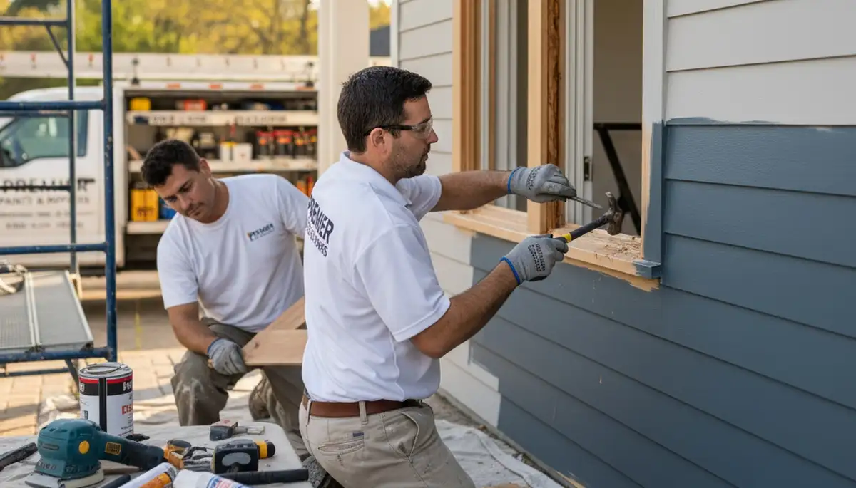 Professional wood rot repair on house siding in Greensboro, NC by expert painting contractors